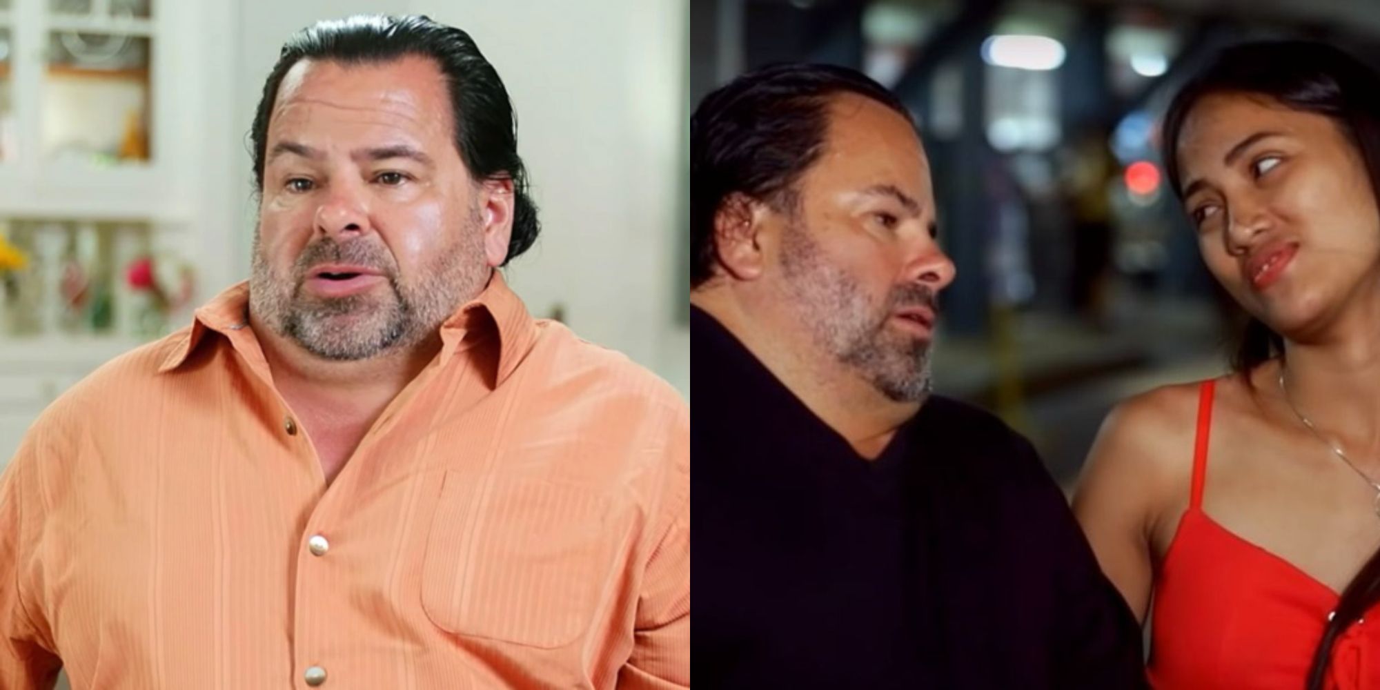 Split image showing Big Ed alone and with Rosemarie in 90 Day Fiancé.