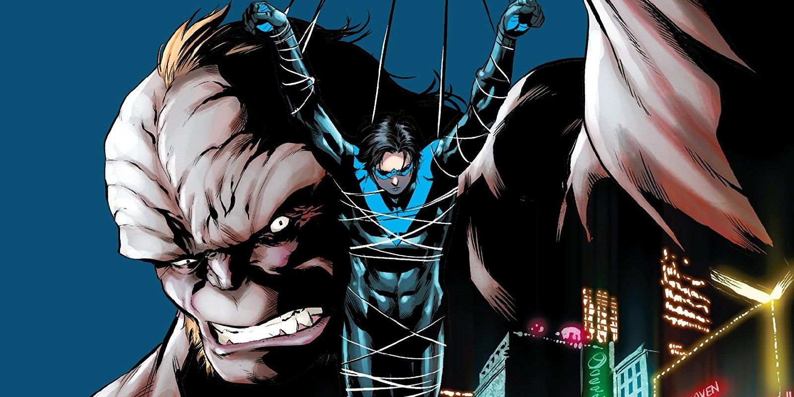 Blockbuster Holding Nightwing Up With Strings