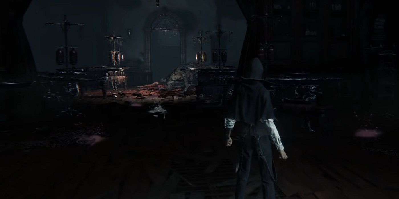 A character walks around in Iosefkas Clinic in Bloodborne.