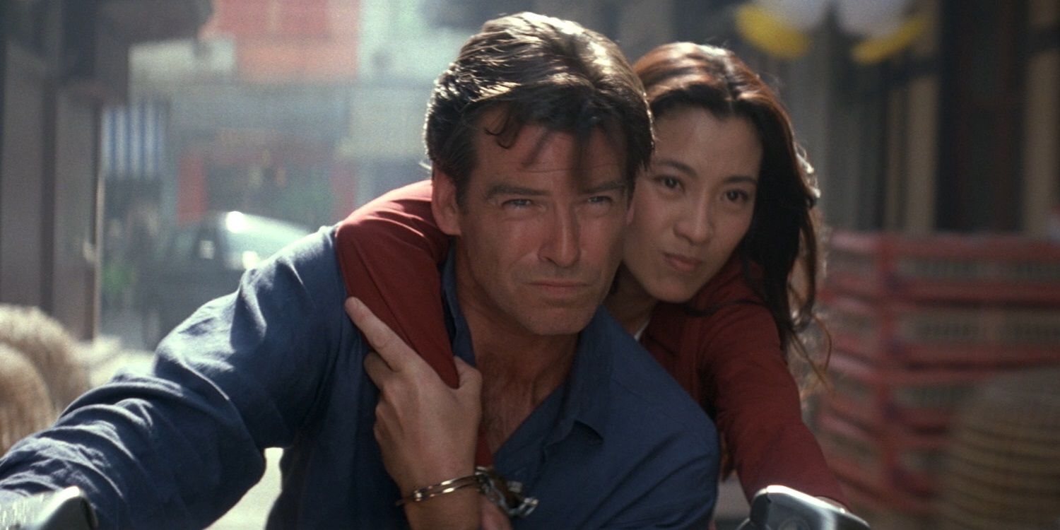 Bond and Wai Lin on a motorcycle in Tomorrow Never Dies