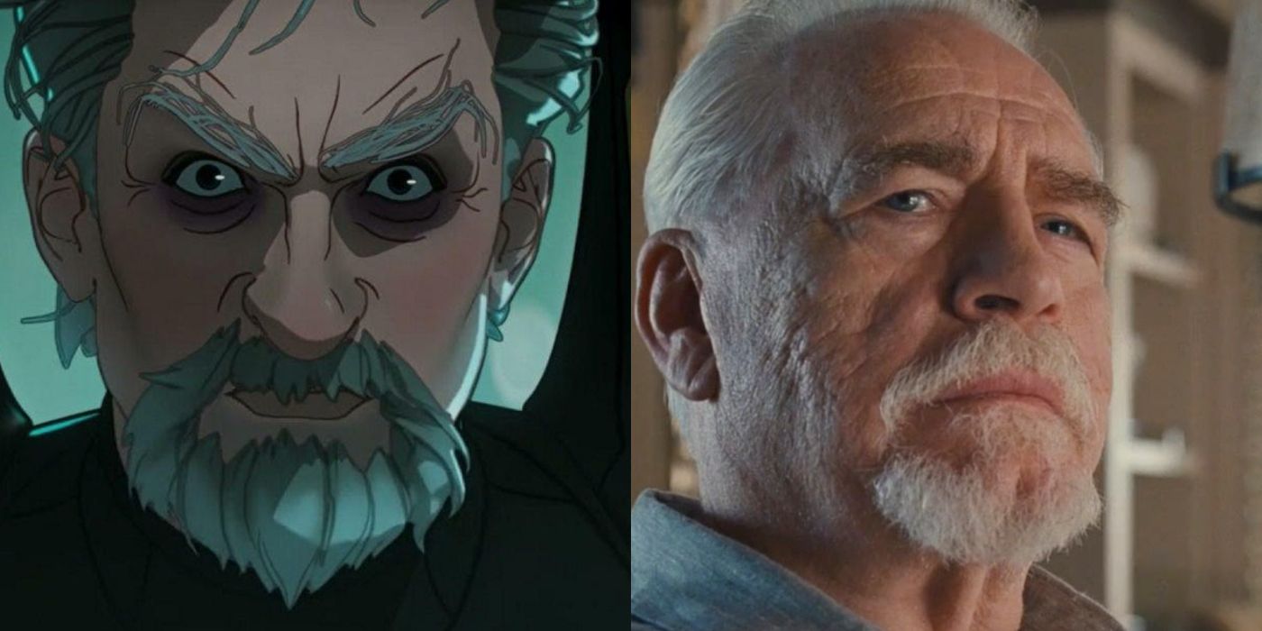 Split image of Hank Pym in What If? and Brian Cox in Succession
