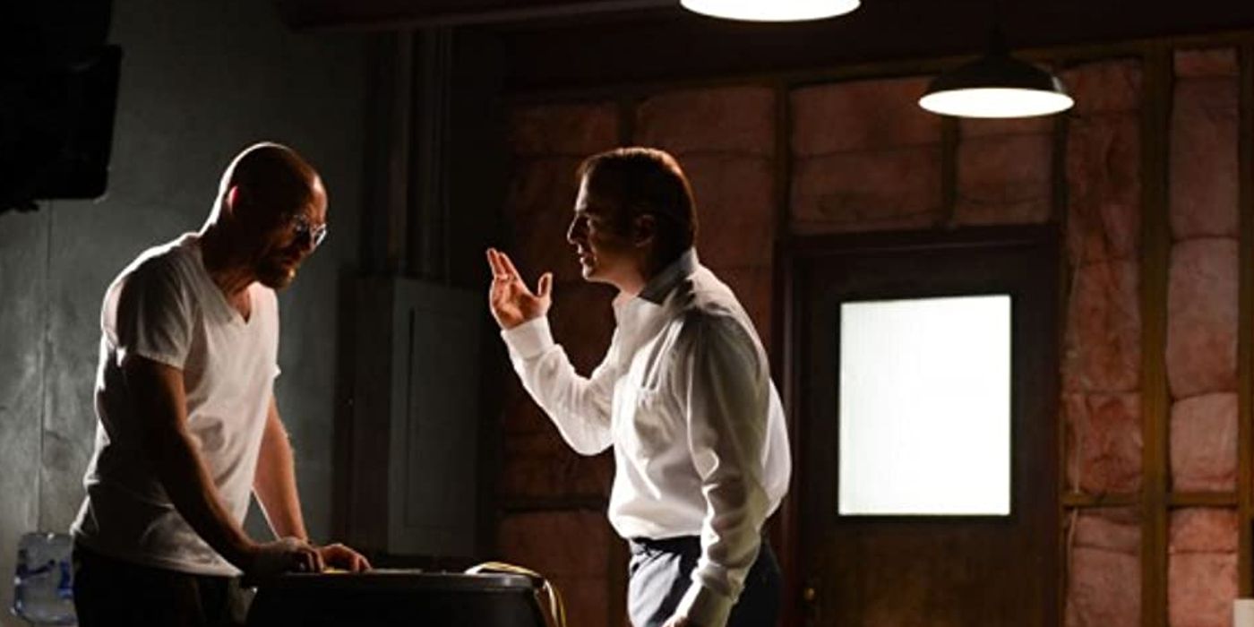 Bryan Cranston as Walter White and Bob Odenkirk as Saul Goodman in Breaking Bad