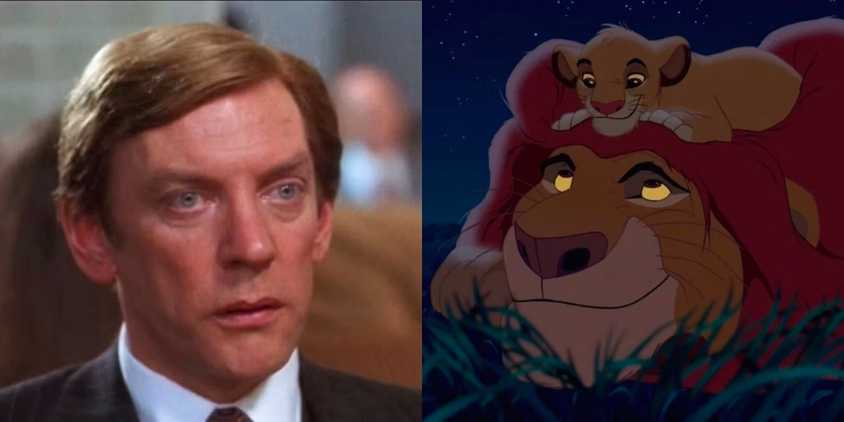 Calvin looking seriously at someone in Ordinary People and Simba on Mufasa's head in The Lion King