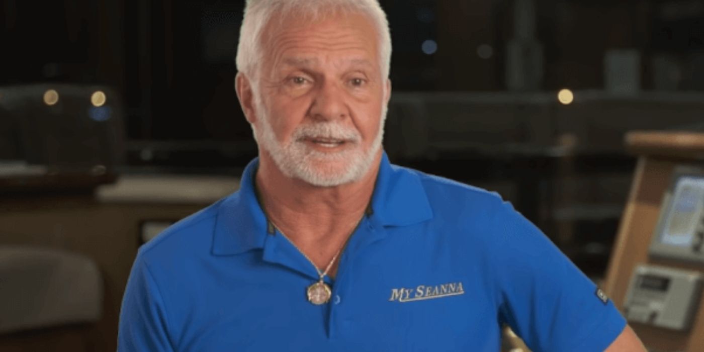 Captain Lee in a talking head for Below Deck in the blue shirt