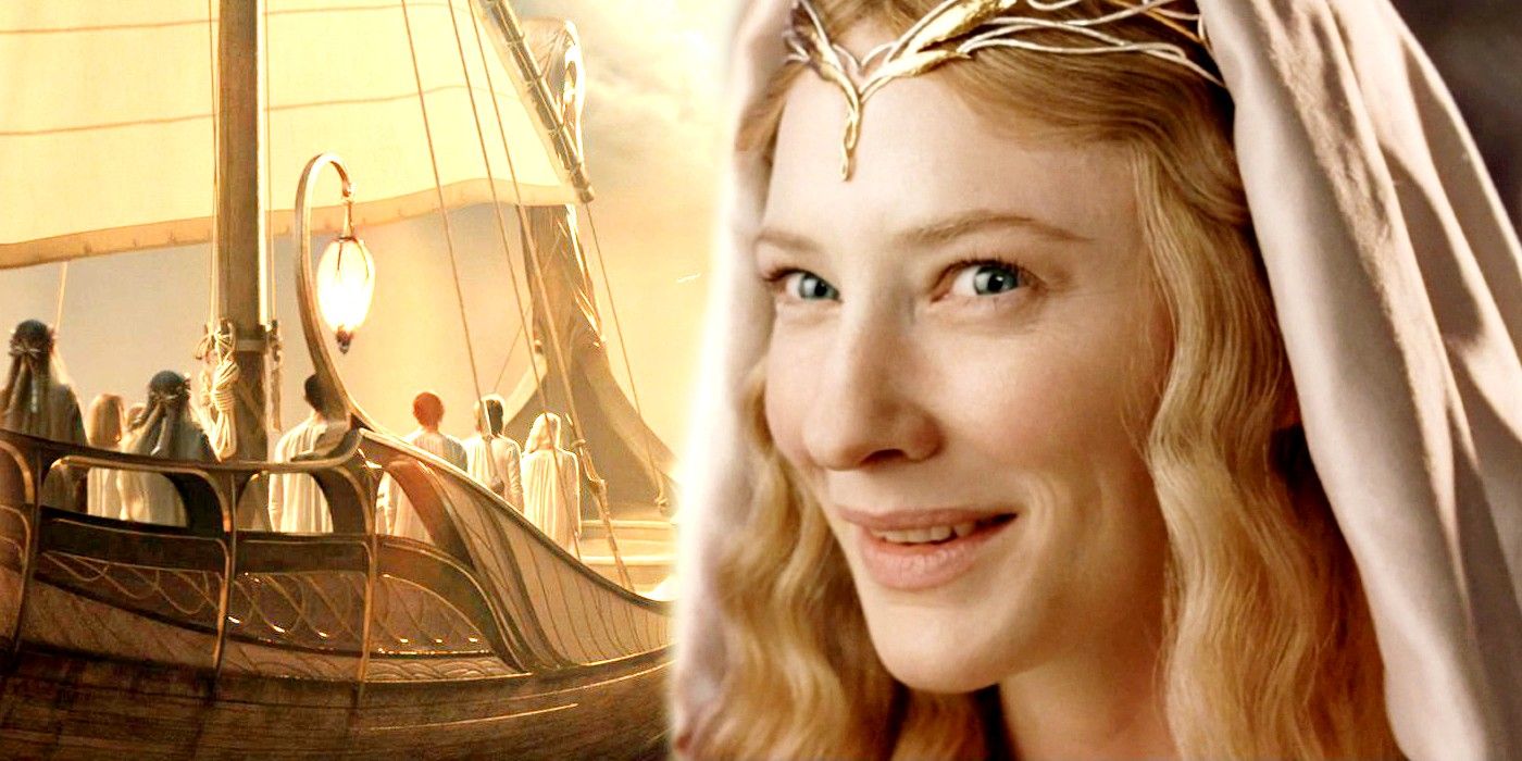 Cate Blanchett as Galadriel in Lord of the Rings and Valinor boat in The Rings of Power