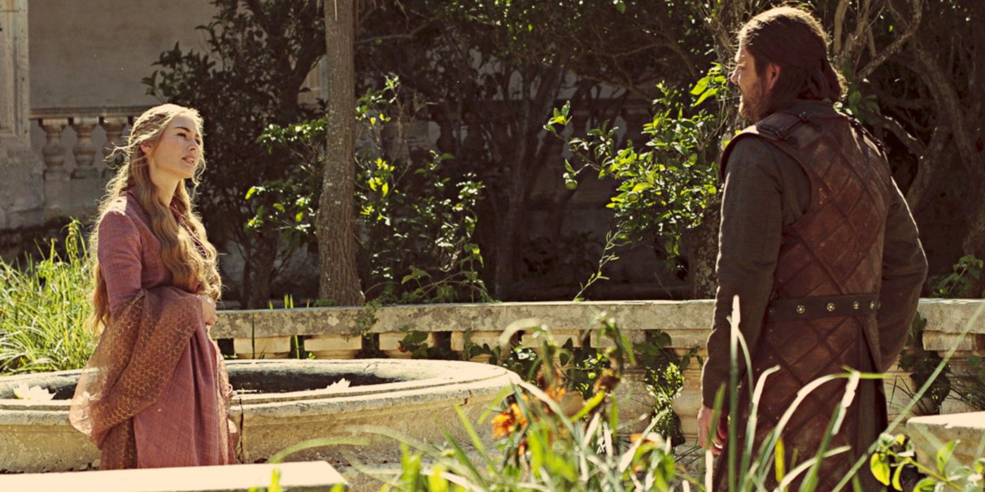 Cersei with Ned Stark in the garden.