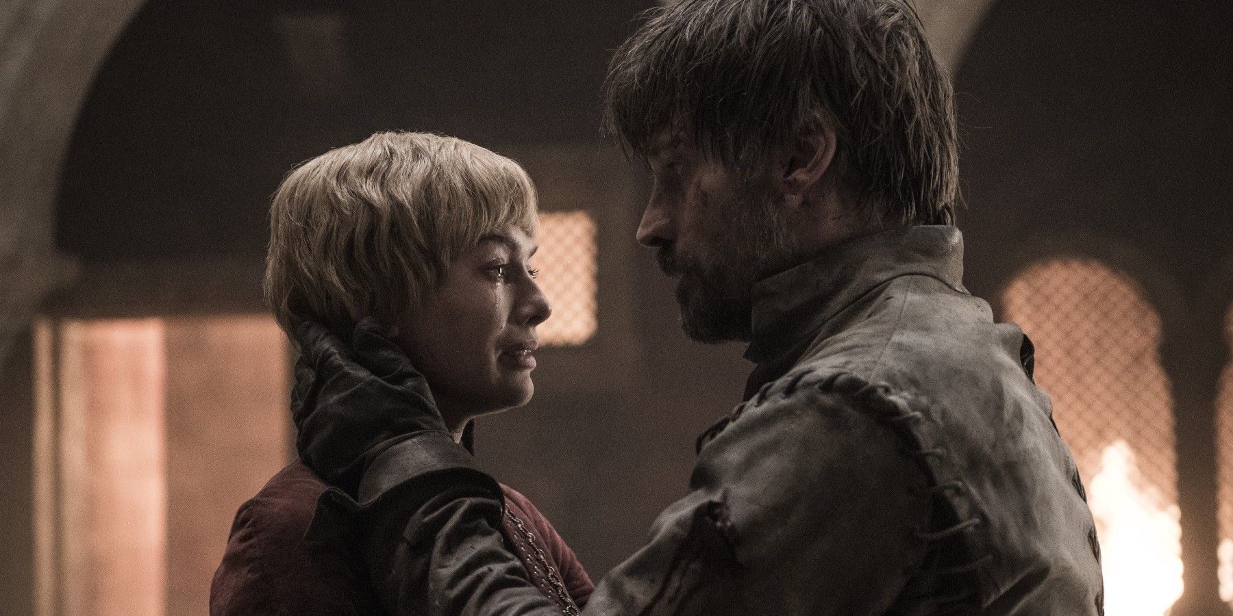 Cersei and Jaime embracing before their death in Game of Thrones