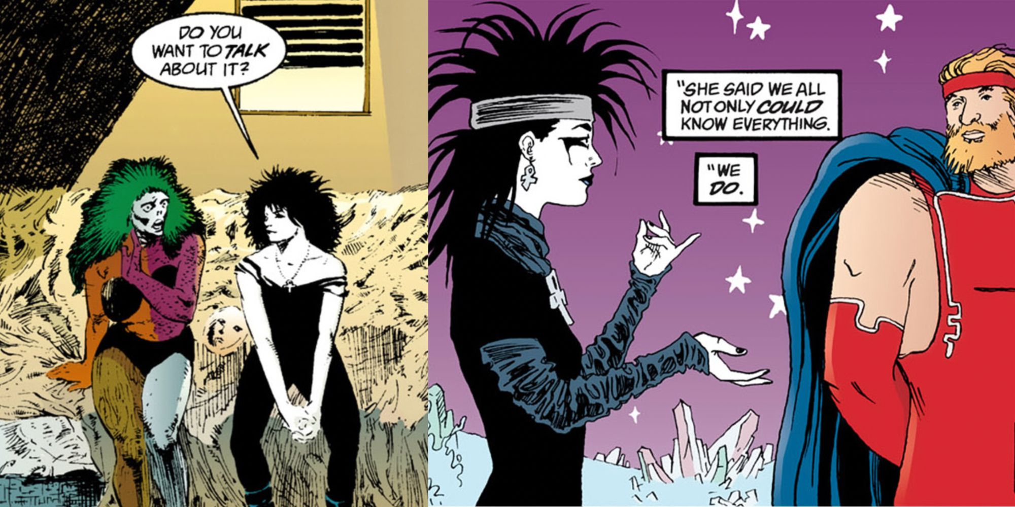 A split image showing characters from the Sandman comics.