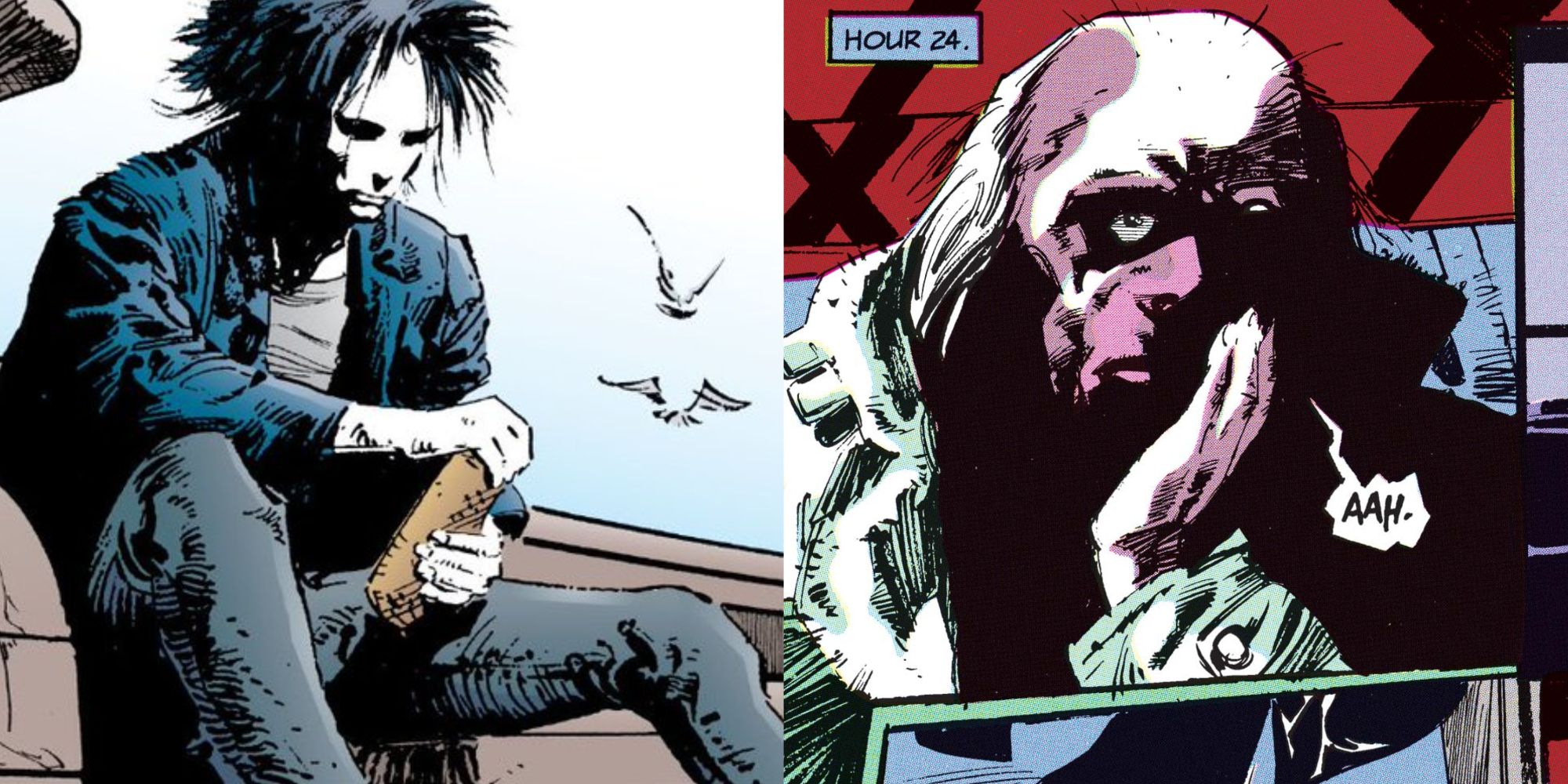 A split image showing haracters from The Sandman