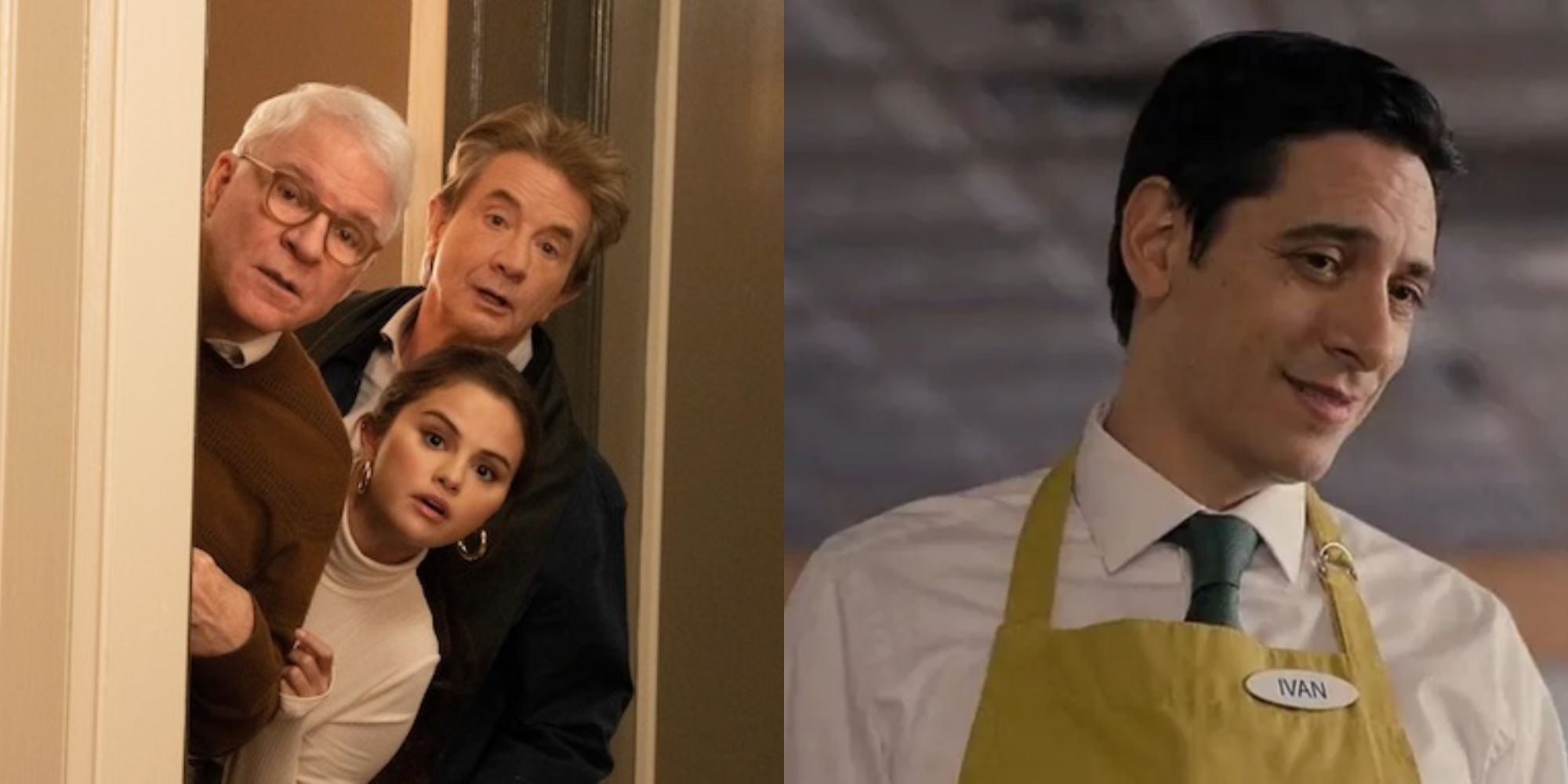 Split image showing Charles, Oliver, & Mabel and Ivan in Only Murders in the Building.