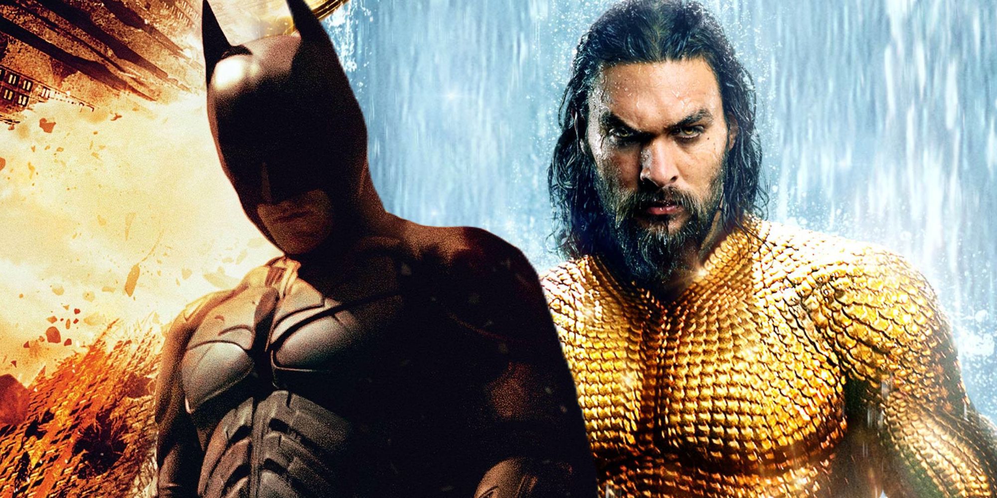 Christian Bale as Batman and Jason Momoa as Aquaman