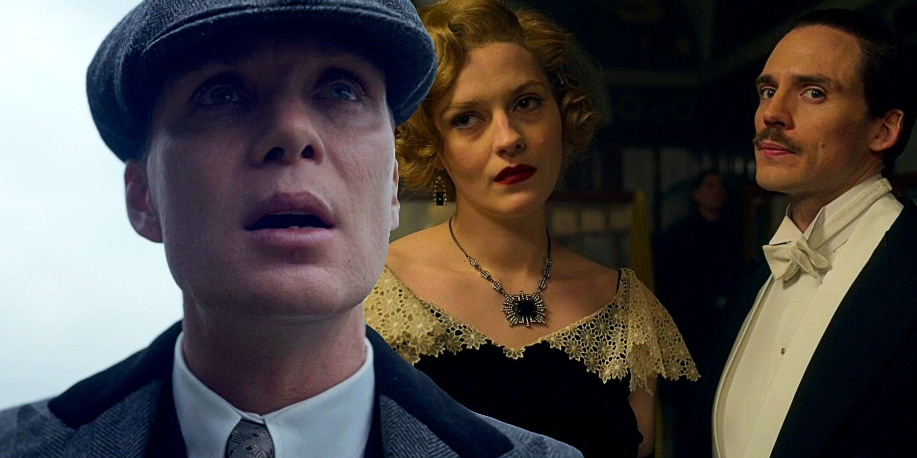 Cillian Murphy as Tommy Shelby, Amber Anderson as Diana Mitford and Sam Claflin as Oswald Mosley in Peaky Blinders