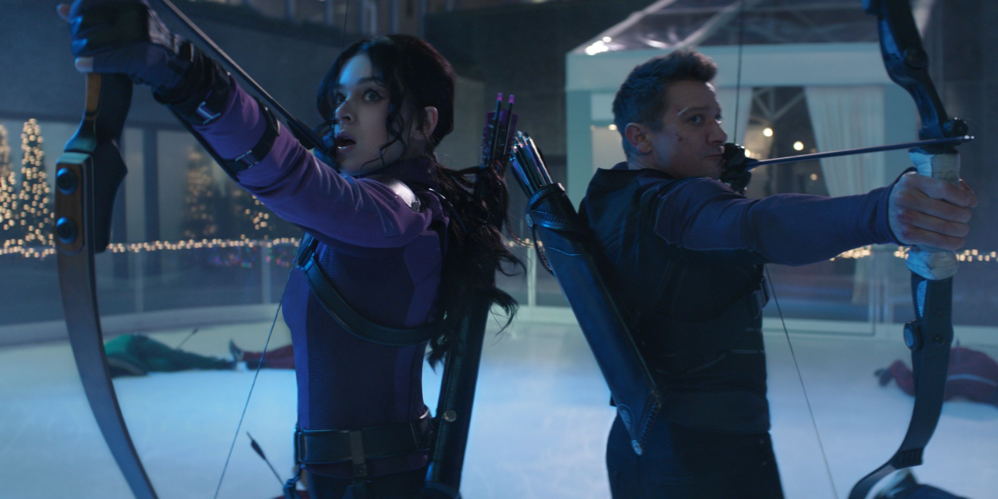 Clint and Kate using a bow and arrow in Hawkeye