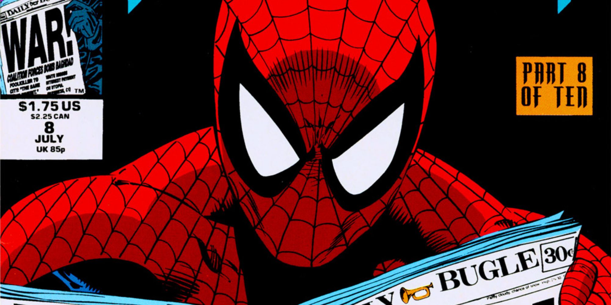 Spider-Man reads The Daily Bugle in Marvel Comics.