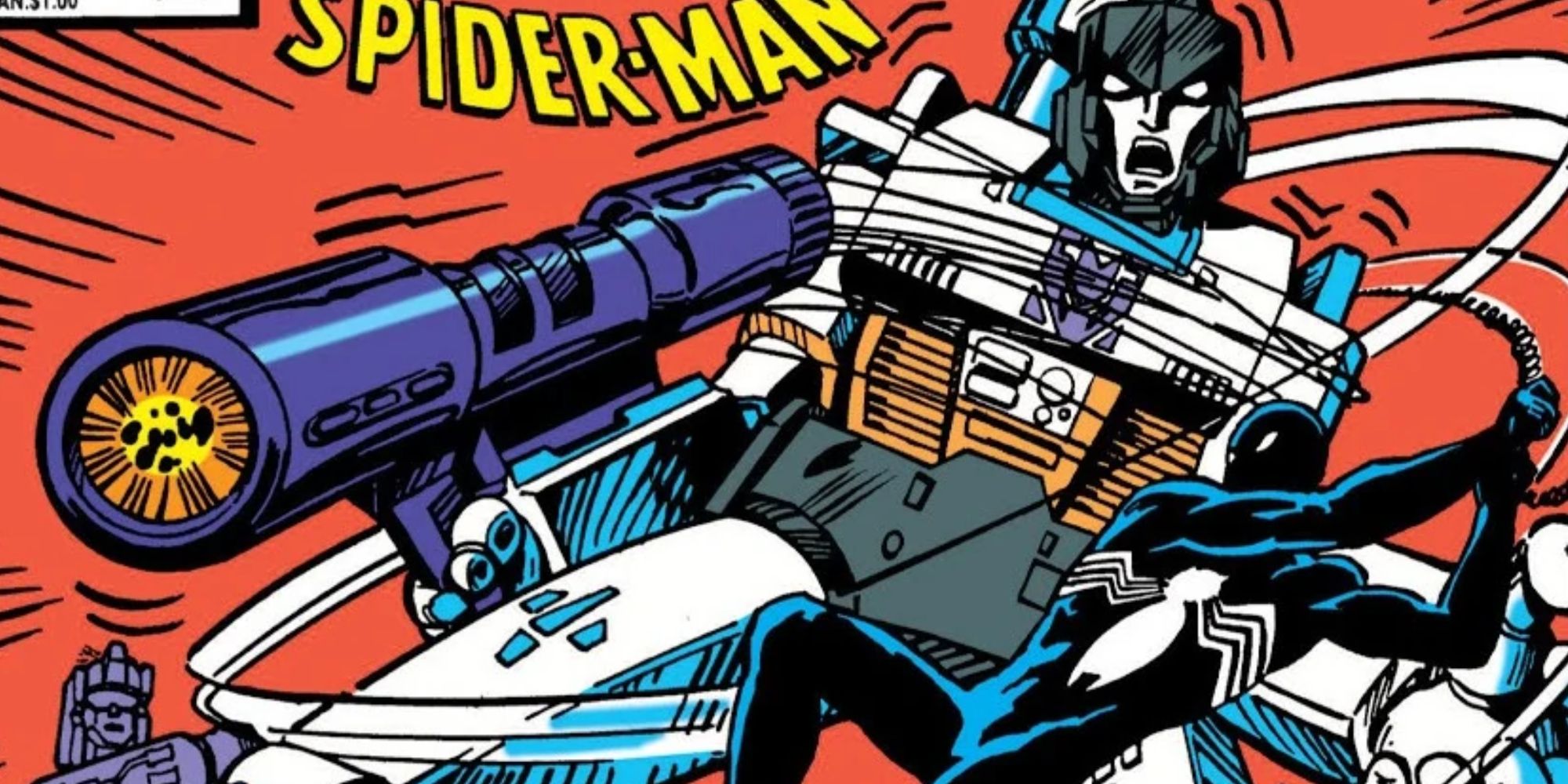 Spider-Man webs up Megatron in Marvel Comics.