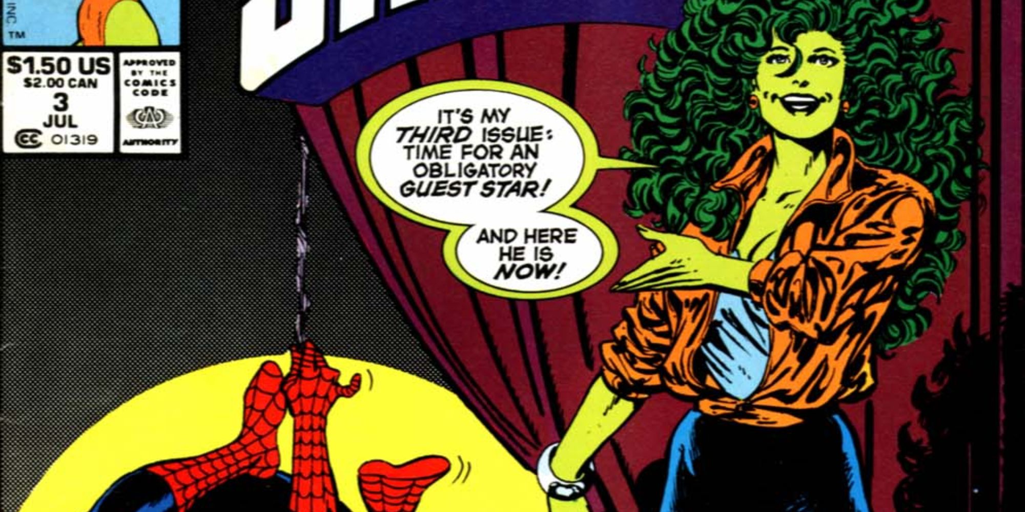 She-Hulk appears with Spider-Man on the cover of Sensational She-Hulk 3.