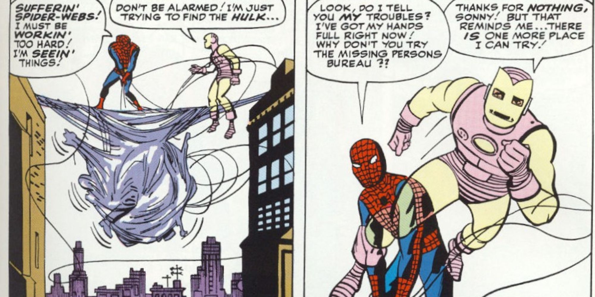 Spider-Man meets Iron Man in Marvel Comics.
