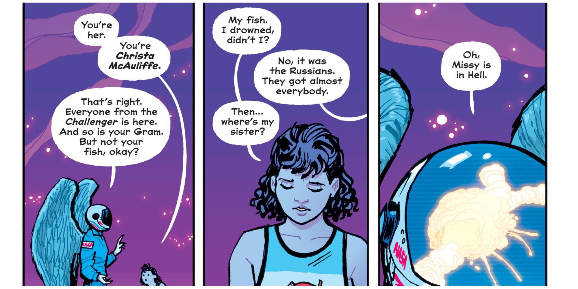Erin talks to Christa Macaullife in Paper Girls comic.