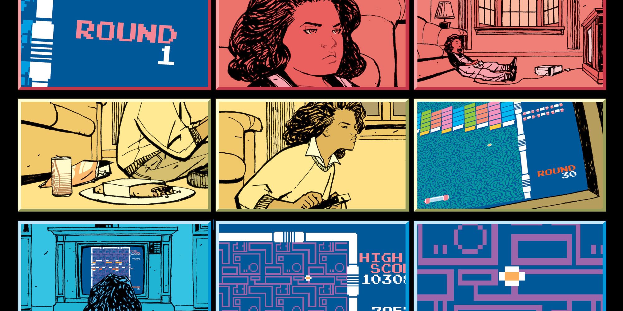 Adult Tiffany plays video games in Paper Girls comics.