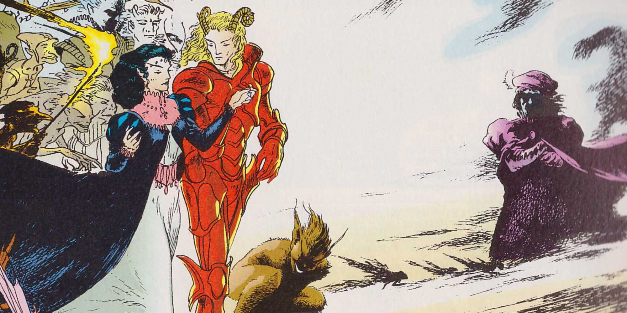 Dream greets Oberon and Titania in Sandman comics.