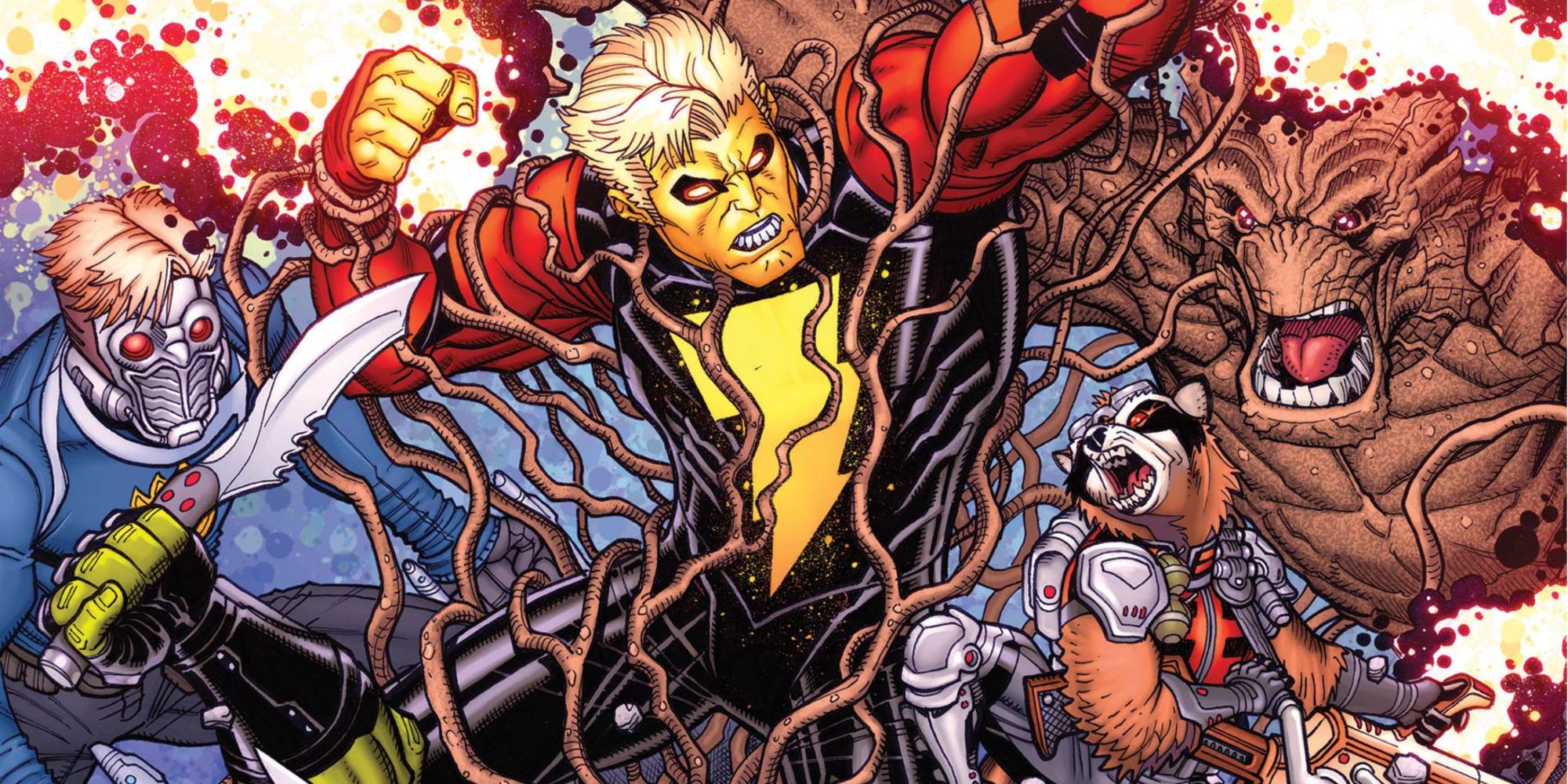 Adam Warlock luta contra os Guardiões da Galáxia na Marvel Comics.