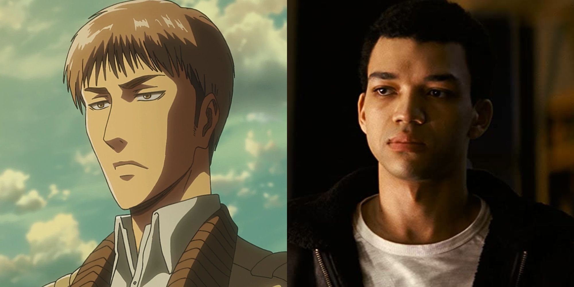 Split image of Justice Smith and Jean from Attack on Titan