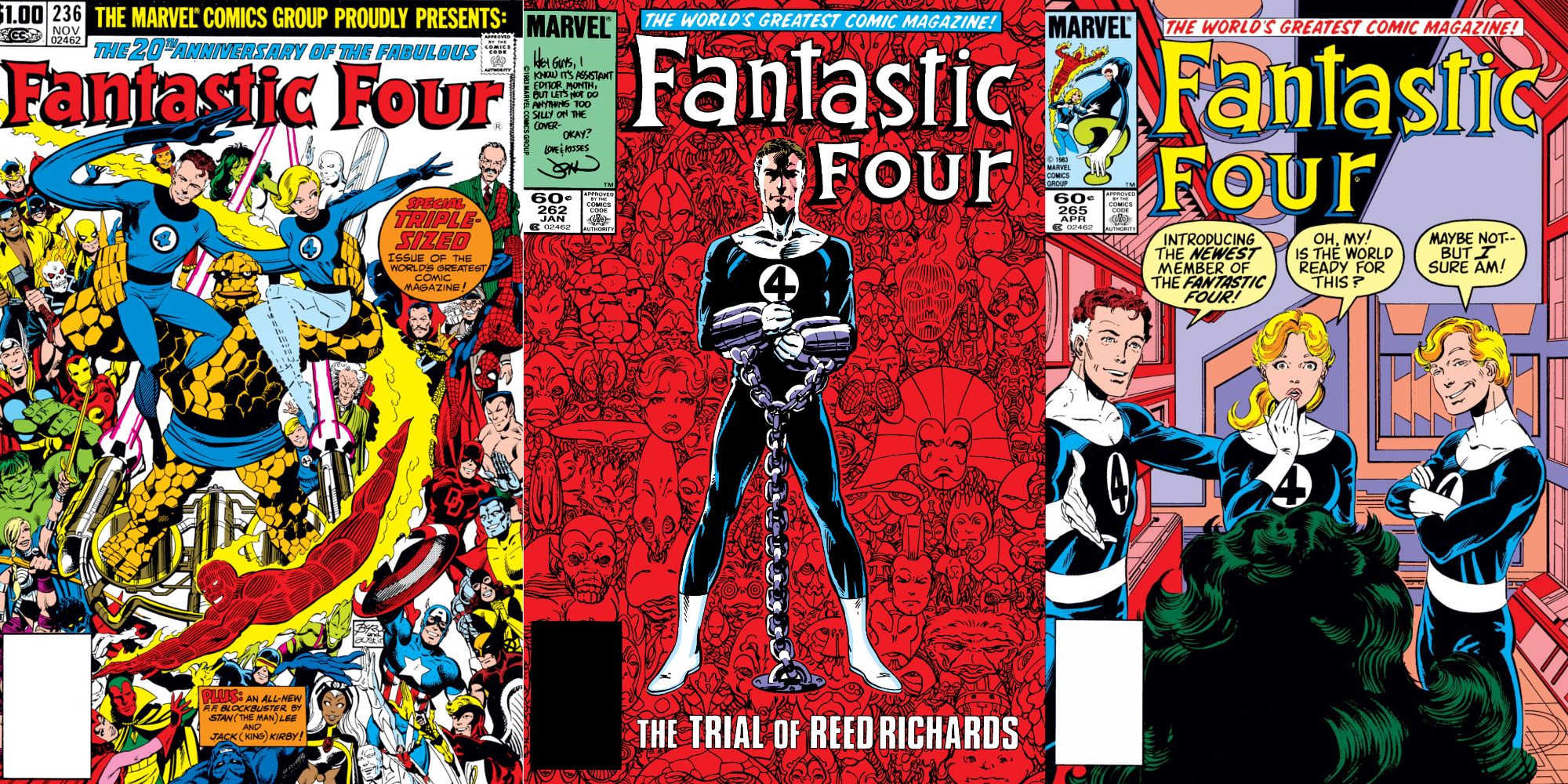 Split image of covers of Fantastic Four 236, 262, and 265.