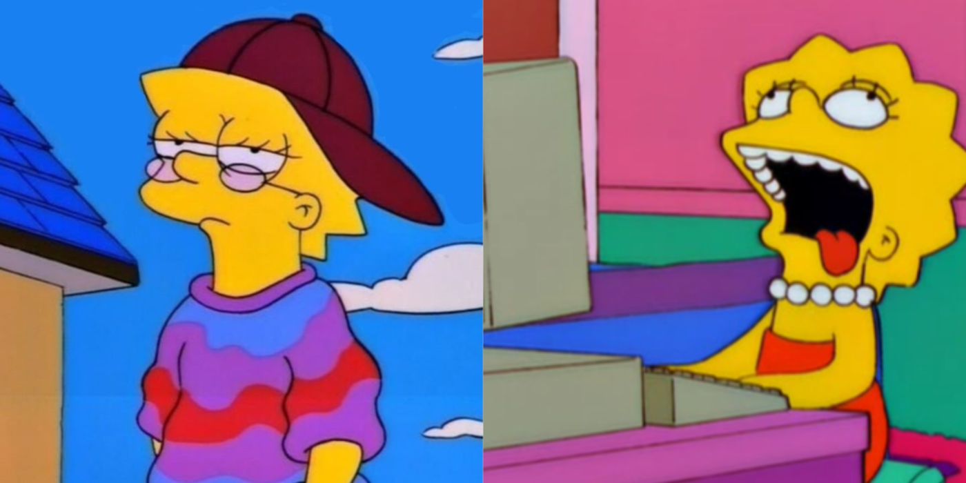 Lisa Simpson in cap and sunglasses, Lisa Simpson on computer drooling
