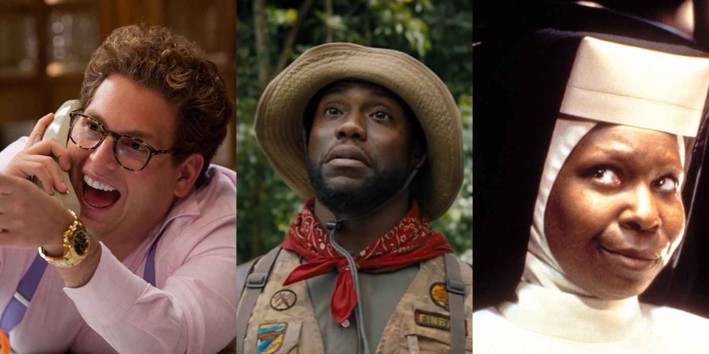 Jonah Hill, Kevin Hart and Whoopi Goldberg in a split image