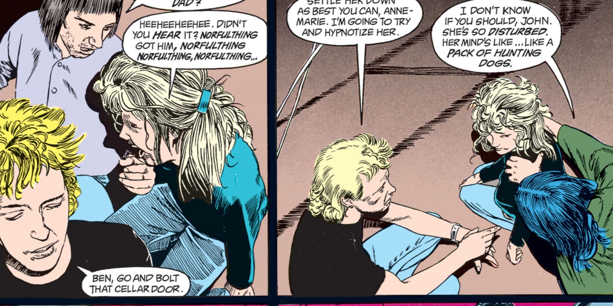 Hellblazer talks to Astra Logue in DC Comics.
