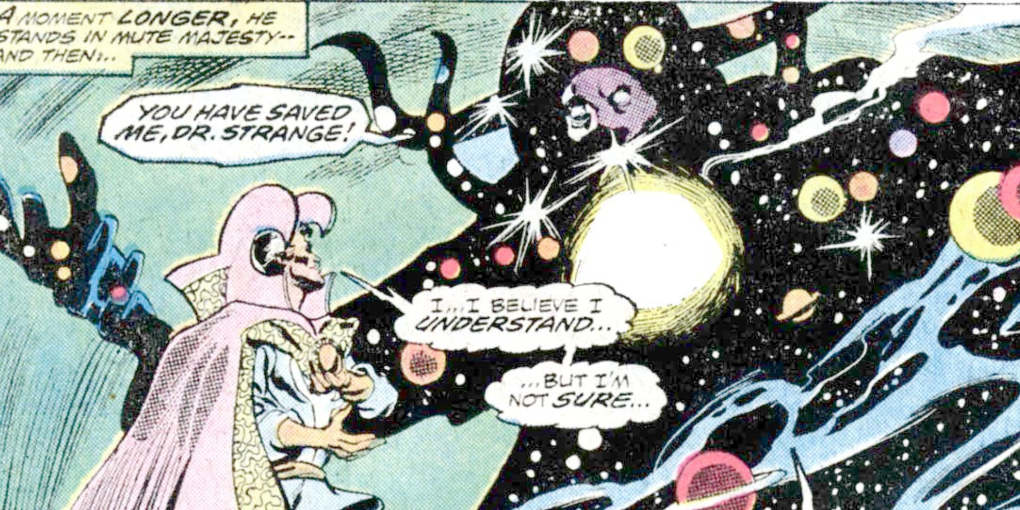 Doctor Strange saves Eternity in Marvel Comics.