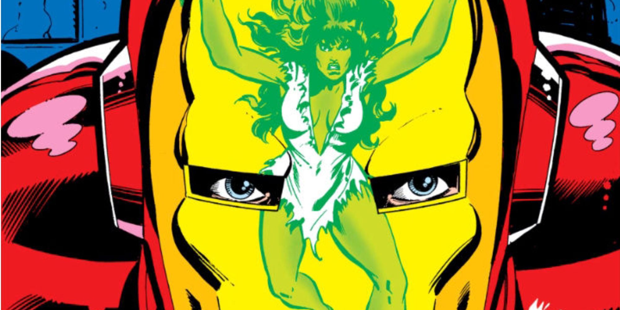 She-Hulk is reflected in Iron Man&rsquo;s helmet in Marvel Comics.