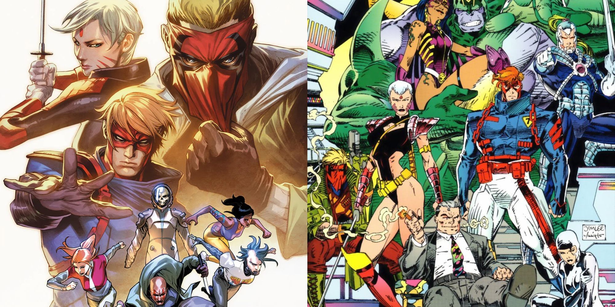 Split image of WildC.A.T.S. from 2022 DC reboot and from Image Comics in 1992.