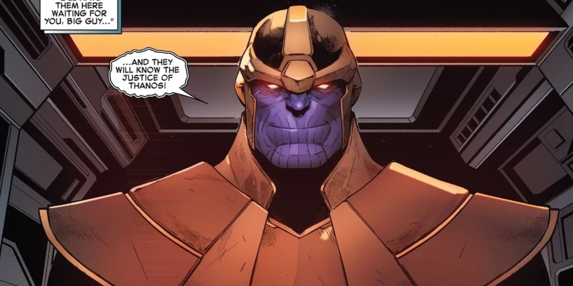 Thanos smiles in Marvel Comics.