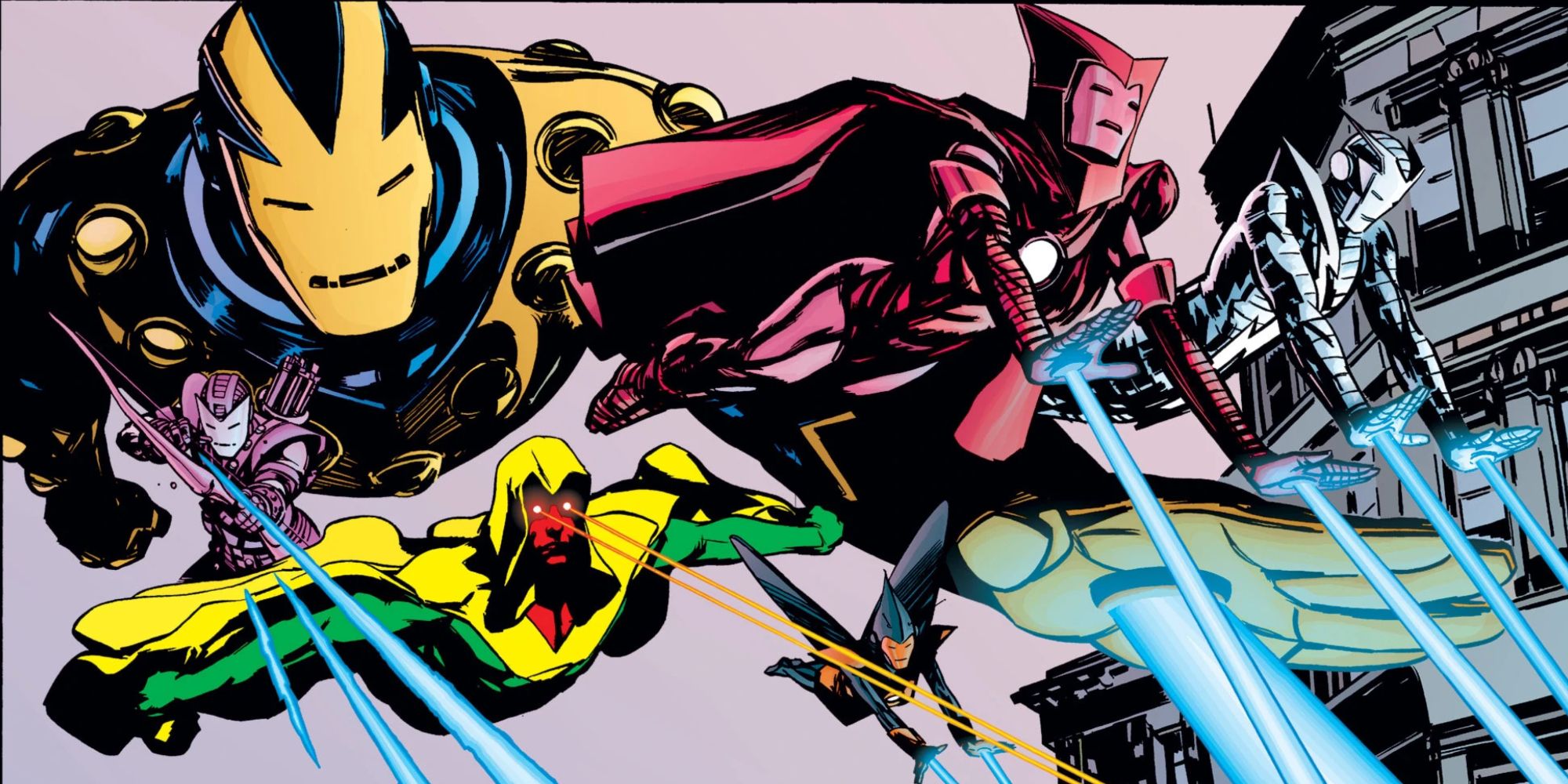 The Iron Men attack in Earth X comics.