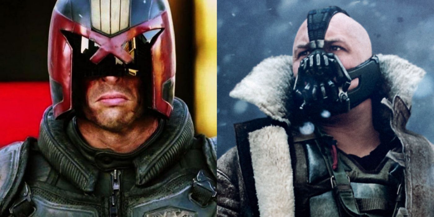 Split image of Bane and Judge Dredd