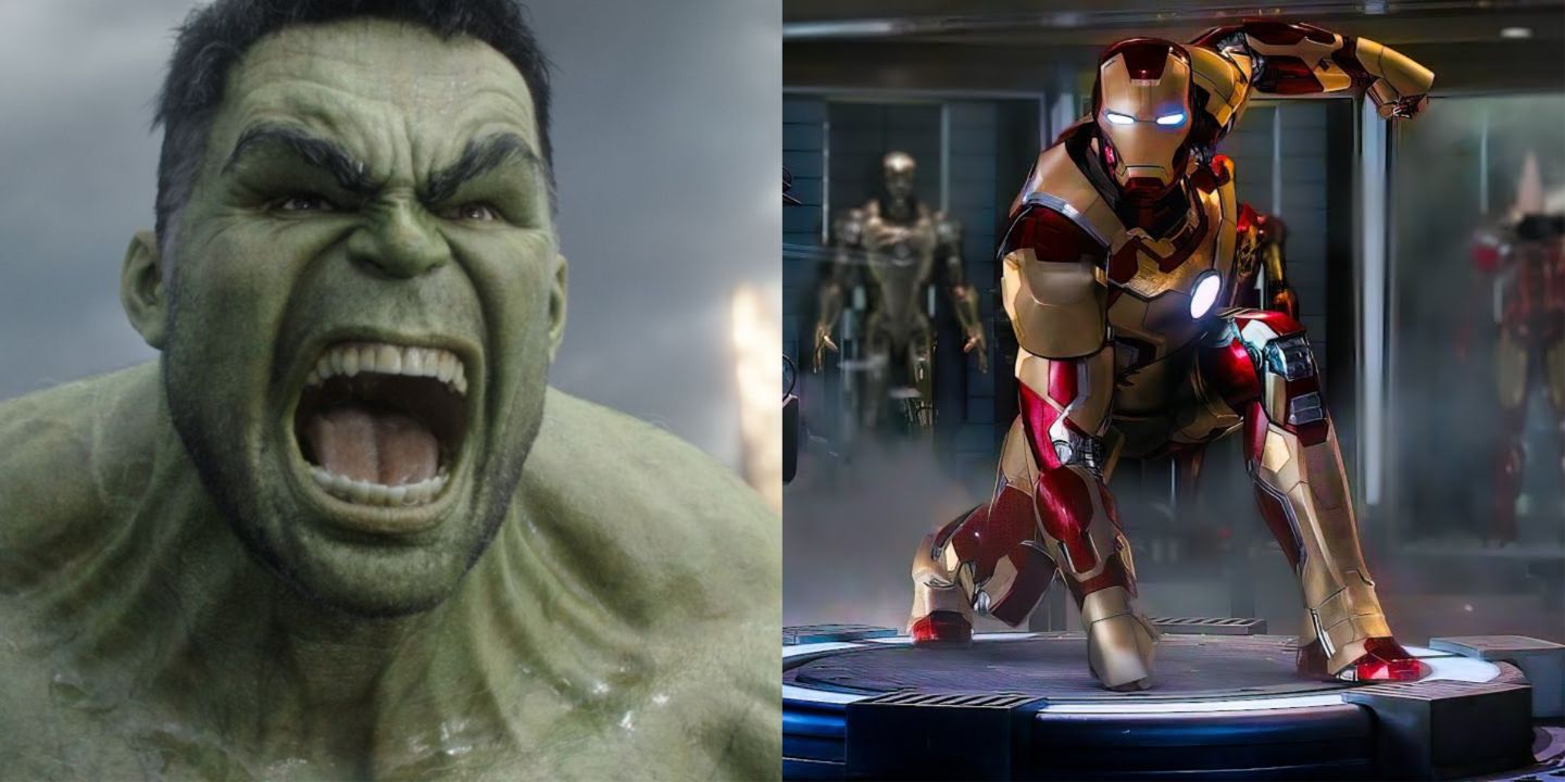 Split image of the Hulk and Iron Man