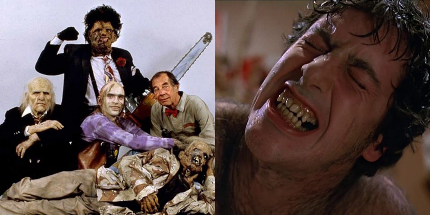 Split image of Texas Chainsaw Massacre 2 and American Werewolf in London