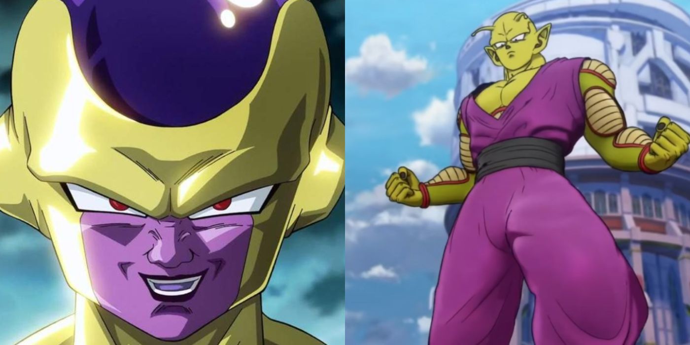 A split image of Golden Frieza from Dragon Ball Z: Resurrection 'F' and Piccolo with Potential Unleashed from Dragon Ball Super: Super Hero.