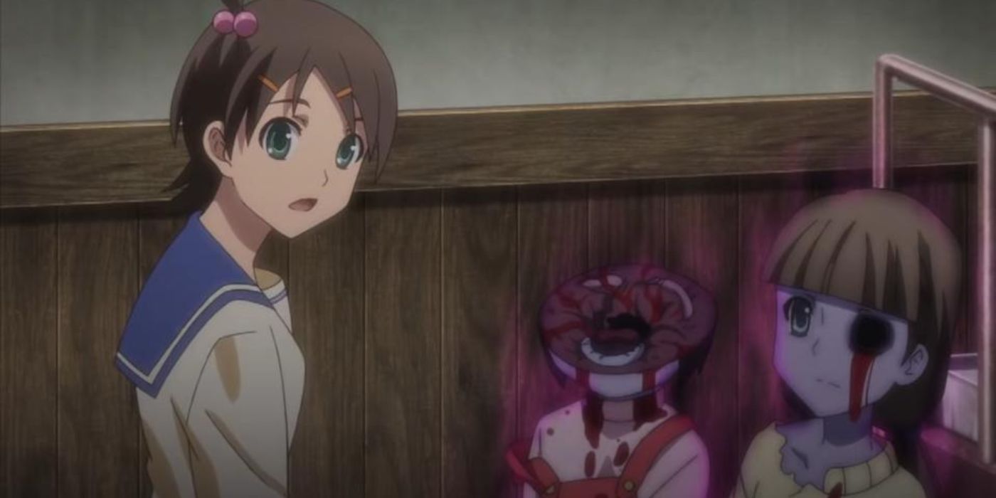 A young girl and two ghosts in the Corpse Party Tortured Souls anime