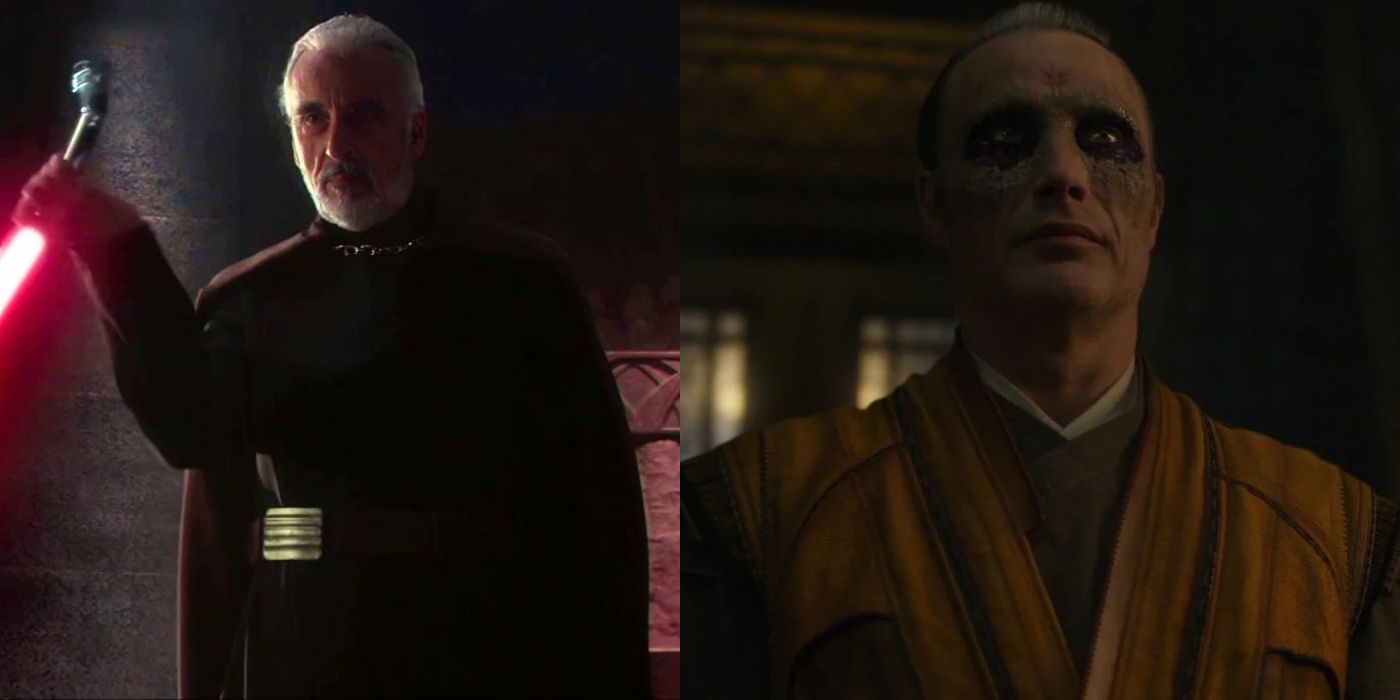 Christopher Lee as Count Dooku, Mads Mikkelson as Kaecilius