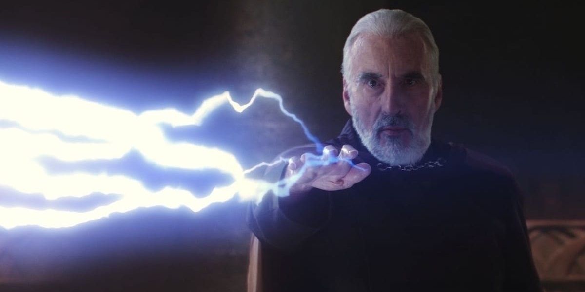 Count Dooku using Force lightning in Attack of the Clones