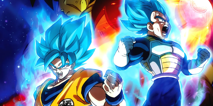 Les personnages d'anime Goku et Vegeta améliorent leurs formes Saiyan dans Dragon Super Ball: Broly