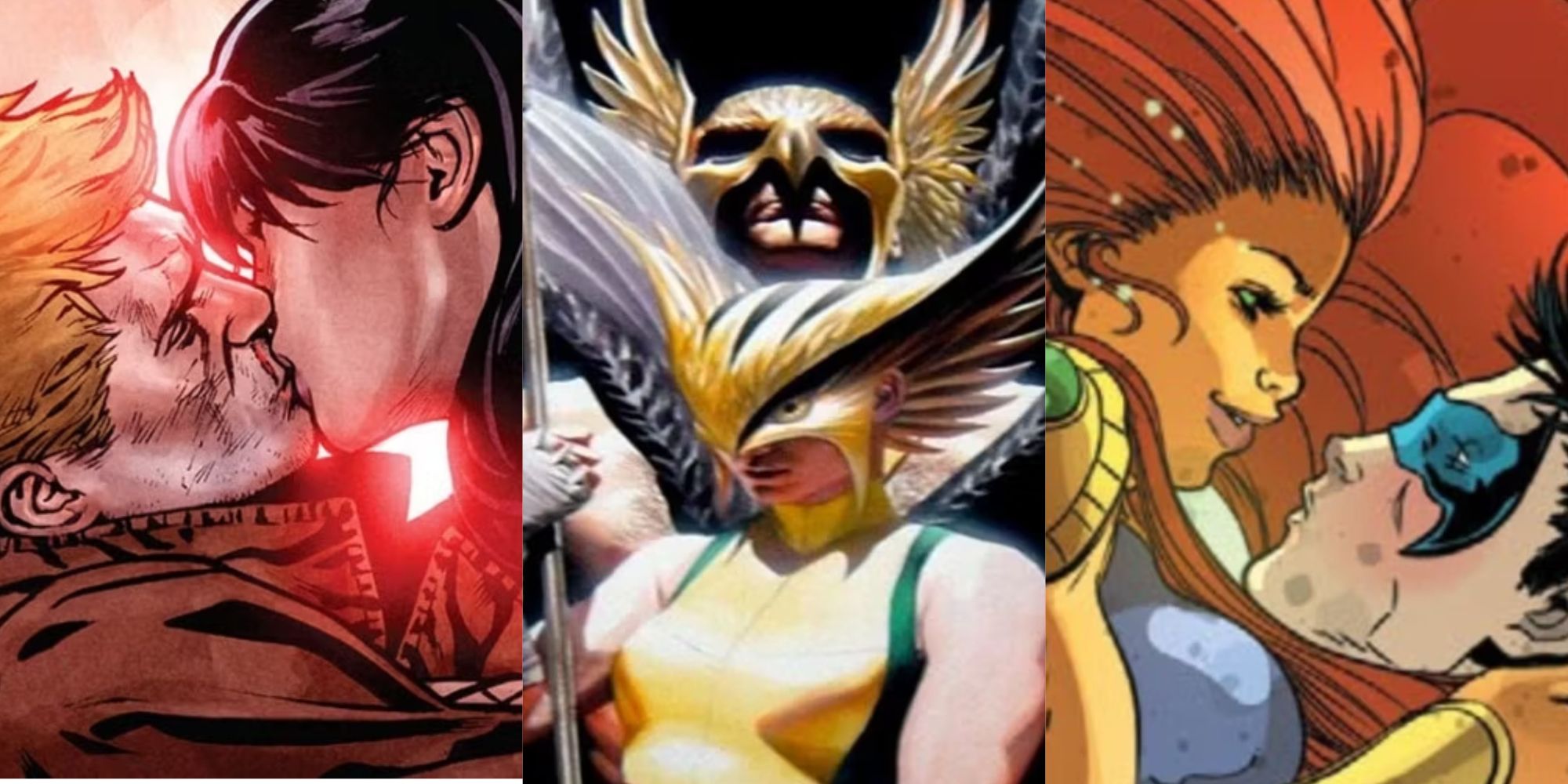 A split image of couples from DC comics.