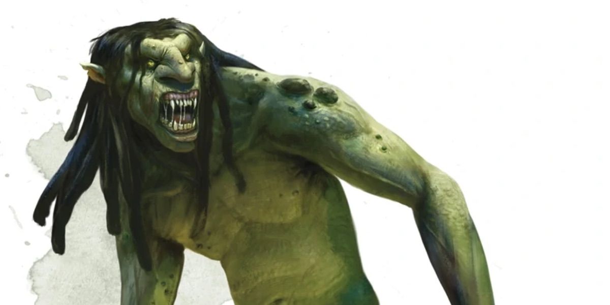 A troll snarls while looking on from DnD