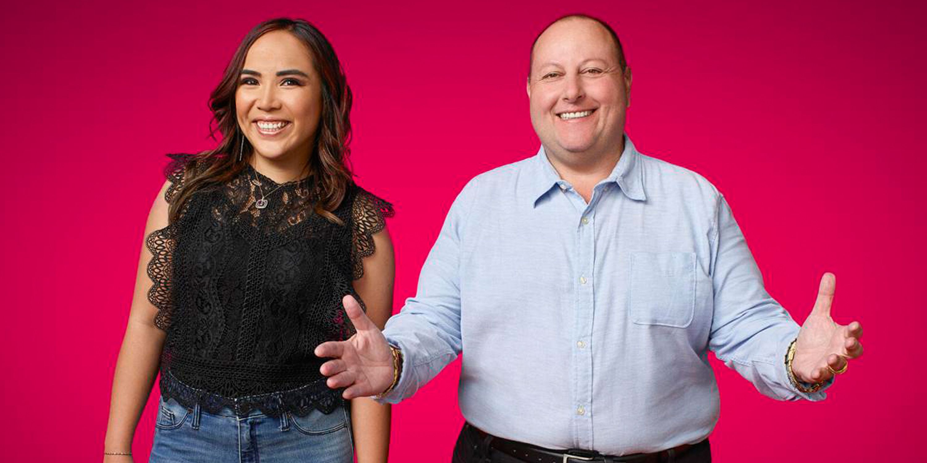 David Toborowsky in blue shirt with Annie Suwan in lacy black top and jeans from 90 Day Fiancé posing for promo photo