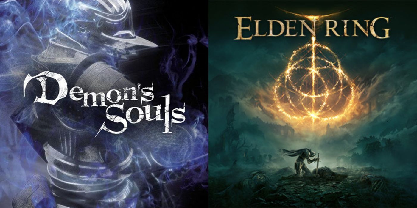 Split image of Demon's Souls and Elden Ring cover art.