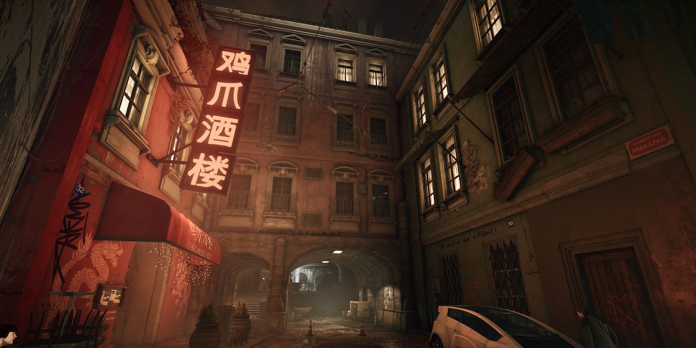 Deus Ex Manking Divided Prague hub with cars on bottom.