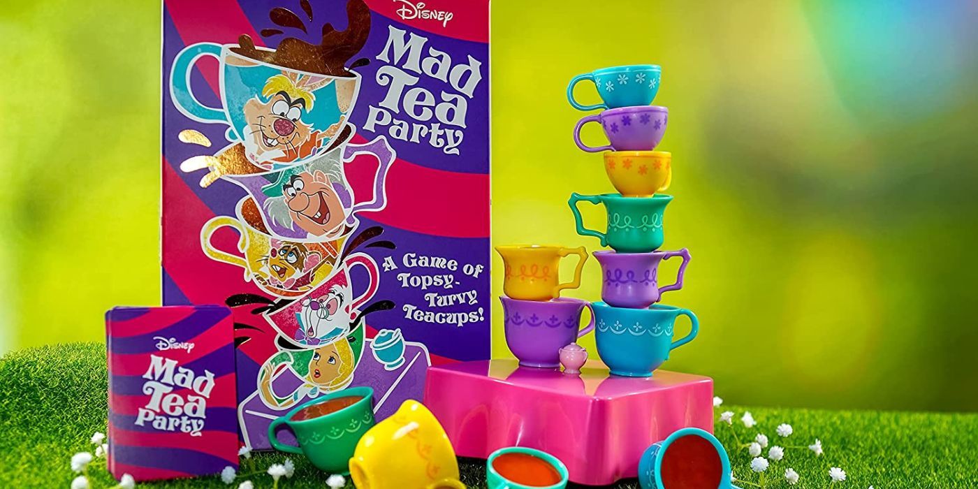 The pieces of the game Disney&rsquo;s Mad Tea Party.