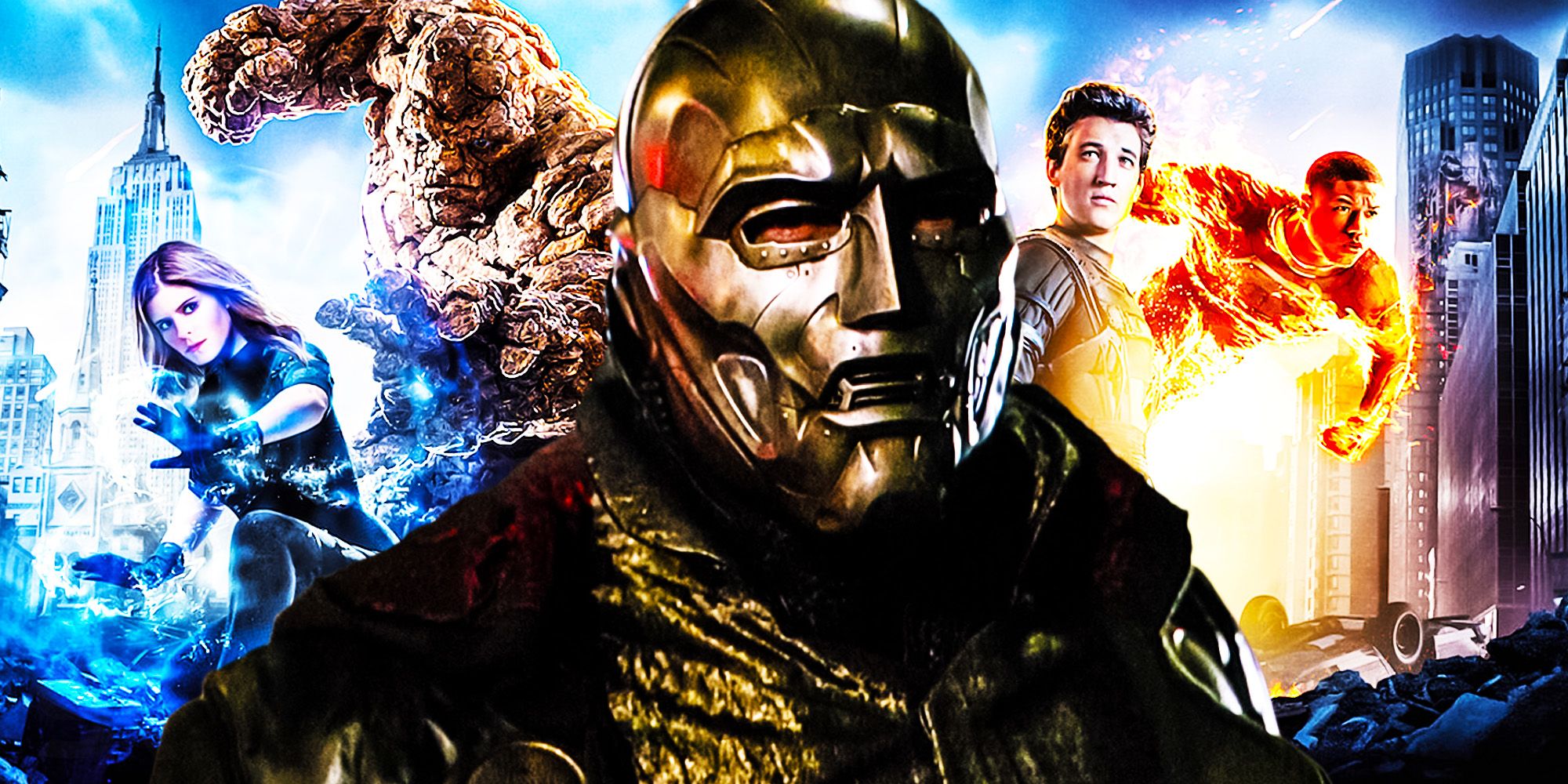 fantastic four's doctor doom in front of the f4antastic poster